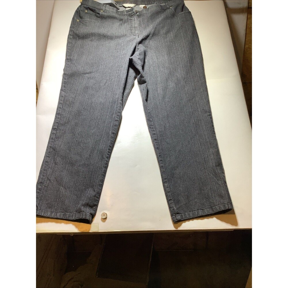 Allison Daley II Women's Jeans 20W Plus Black Striped Straight Leg Elastic Waist